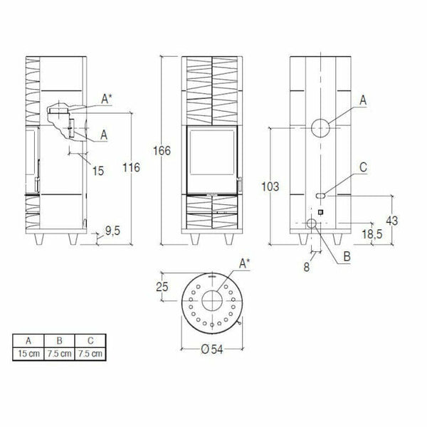 Piazzetta ROUND-H BCS stufa a legna 7,8 kW
