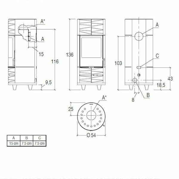 Piazzetta ROUND-M BCS stufa a legna 7,8 kW