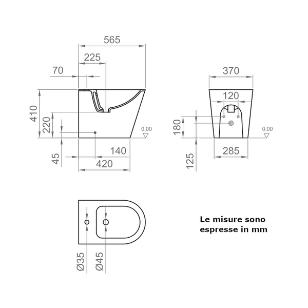 Bidet a terra Surf BCSURLBIDE0003 Ercos filo parete bianco lucido