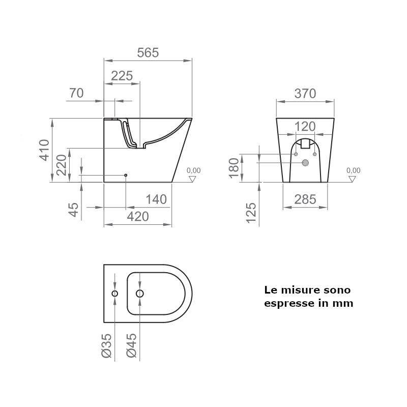 Bidet a terra Surf BCSURLBIDE0003 Ercos filo parete bianco lucido