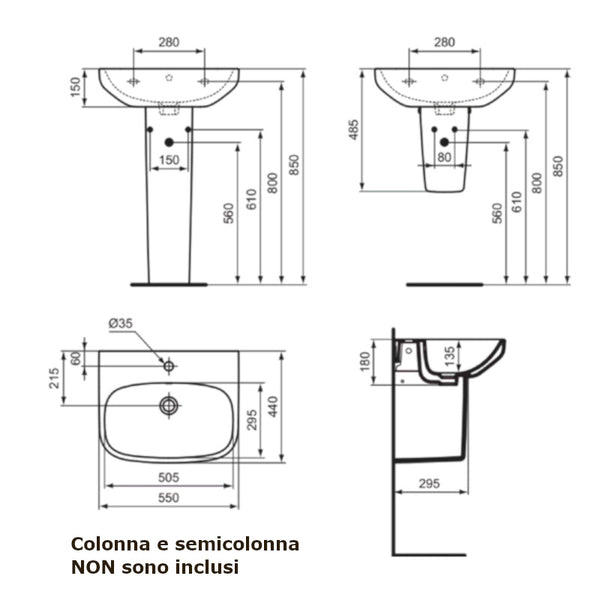 Lavabo I.LIFE A T451201  Ideal Standard 55 x 44 x 18 cm bianco lucido