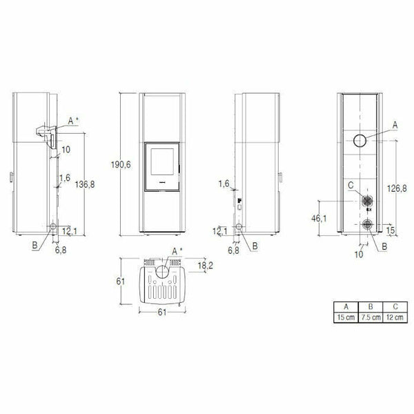 Piazzetta E228 M-H stufa ibrida 8 KW scarico superiore