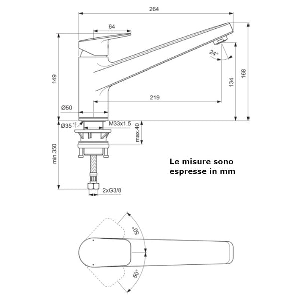 Ideal Standard Ceraplan miscelatore cucina cromo con canna fissa BD321AA