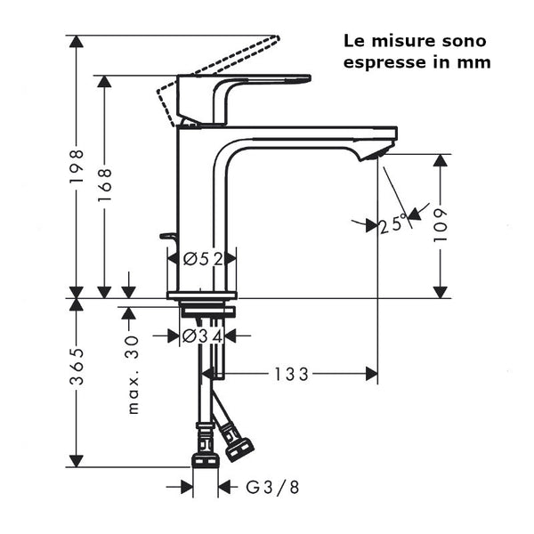 Miscelatore lavabo 110 Rebris E Hansgrohe 72560000 CoolStart senza piletta