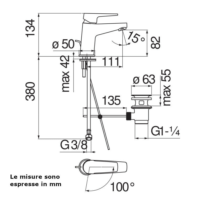 Nobili Nobi miscelatore lavabo NBH84118/1CR con scarico 1" 1/4