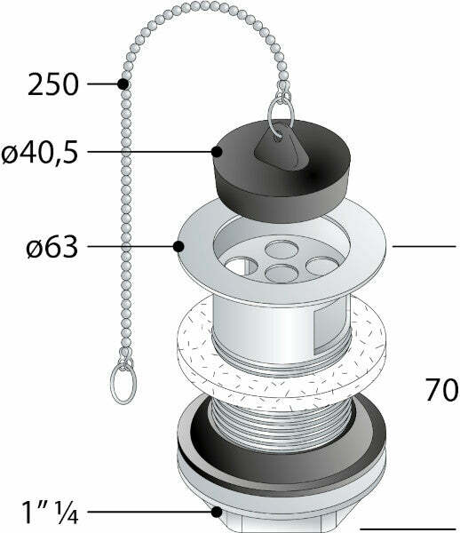 OMP piletta universale con troppo pieno 63 mm x 1"1/4