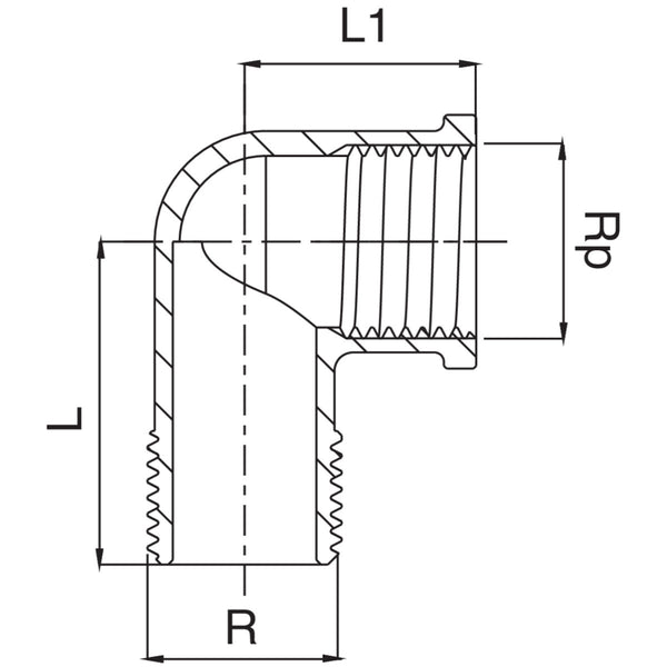 Gomito filettato maschio-femmina in ottone OT5092