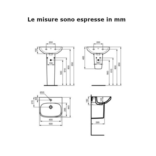 Colonna I.LIFE A T451801 Ideal Standard per lavabi bianco europeo