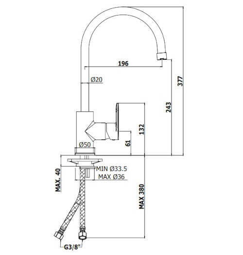 Paffoni Candy miscelatore lavello monoforo con beccuccio tubo 20mm cromo