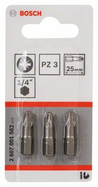 Bosch 3 bit di avvitamento extra duro PZ 3, 25 mm, codolo esagonale 1/4