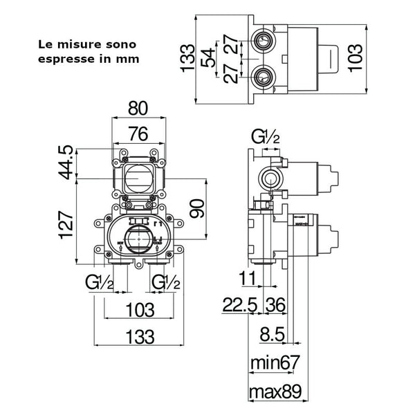 Parte incasso universale Nobili Wellbox ad 1 via WE00101 da 1/2"