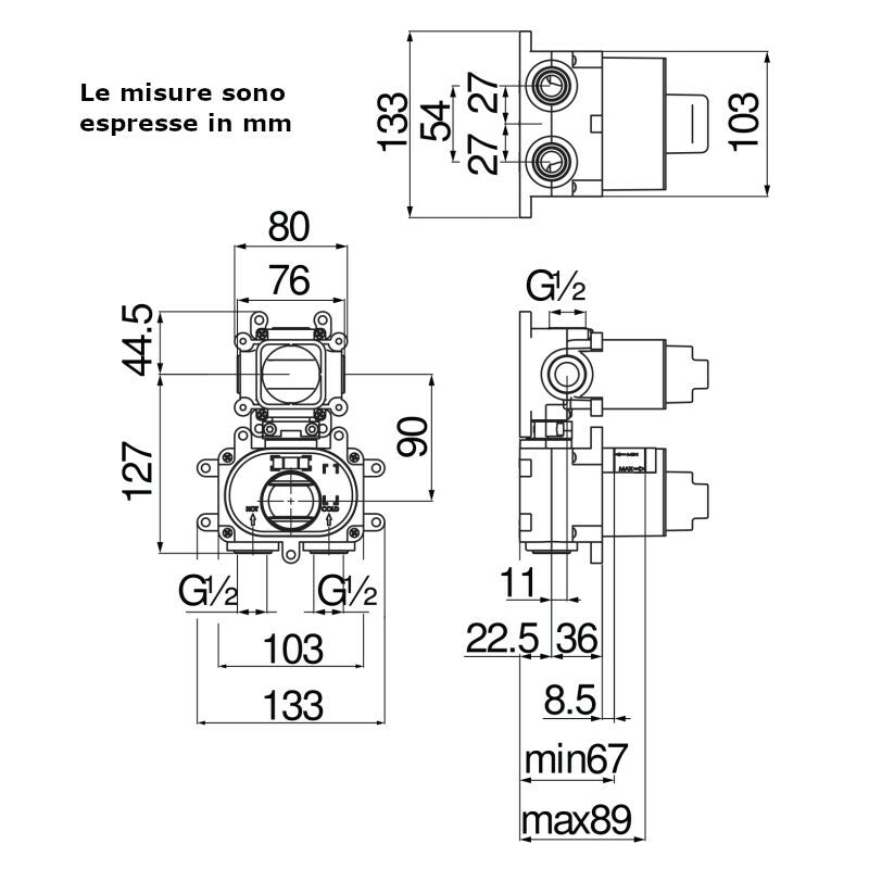 Parte incasso universale Nobili Wellbox ad 1 via WE00101 da 1/2"