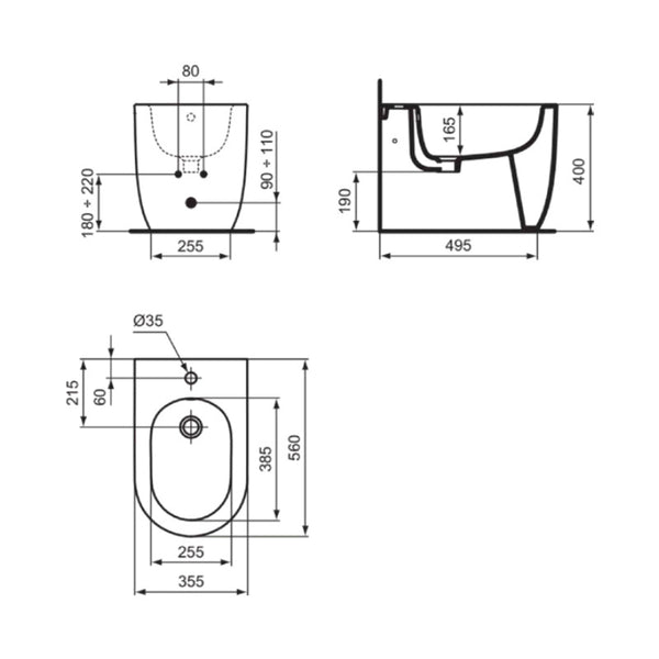 Bidet a terra filoparete Blend Curve T3753V1 Ideal Standard bianco seta opaco
