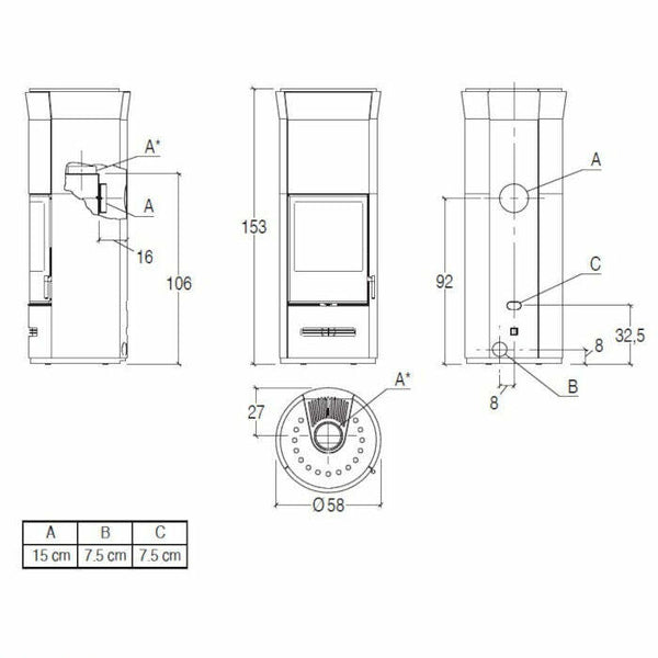 Piazzetta E929 T stufa a legna 7,9 kW