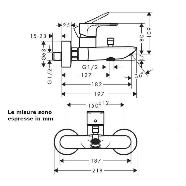 Miscelatore vasca esterno Rebris E 72450000 Hansgrohe senza doccetta e flessibile