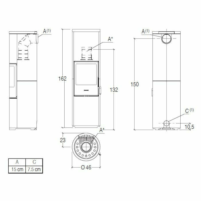 Piazzetta E924 A-H stufa a legna 7,2 kW, scarico superiore, base fissa