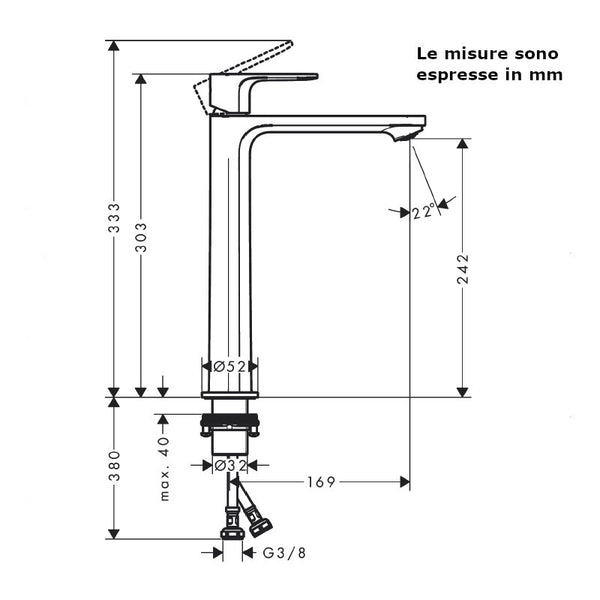 Miscelatore lavabo 240 Rebris E 72583000 CoolStart canna alta