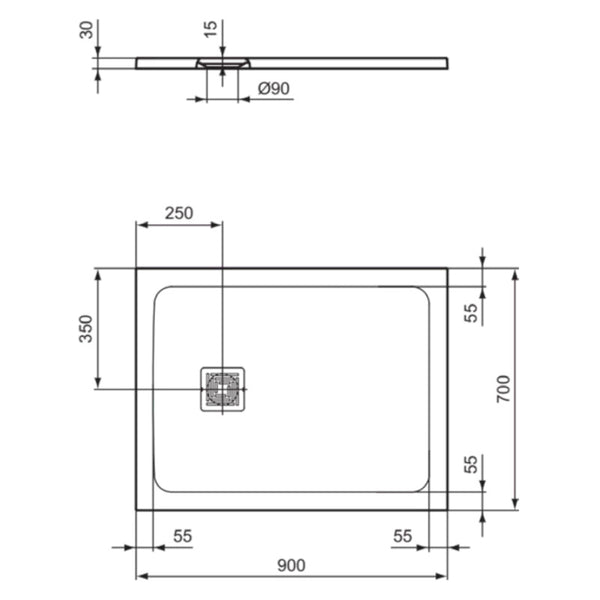 Piatto doccia Ultra Flat S+ T5604FR Ideal Standard 90 x 70 cm bianco opaco