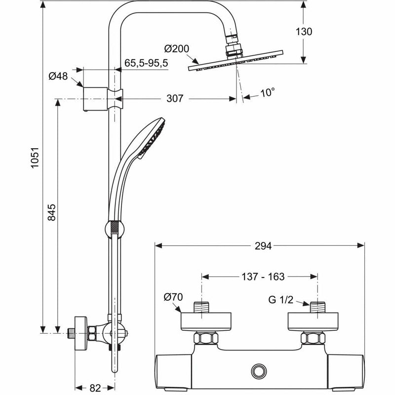 Ideal Standard Idealrain Duo colonna doccia con termostatico Ceratherm 100