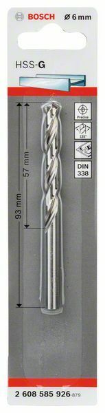 Bosch punta per metallo HSS-G, DIN 338 6 x 57 x 93 mm - 1 pezzo