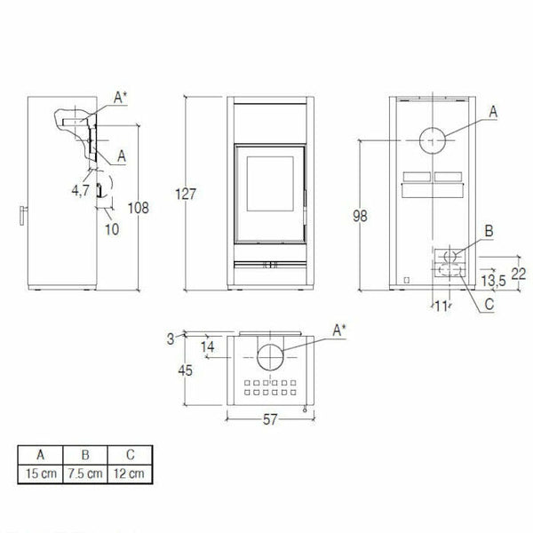Piazzetta E128 stufa a legna 11 kW a convezione naturale