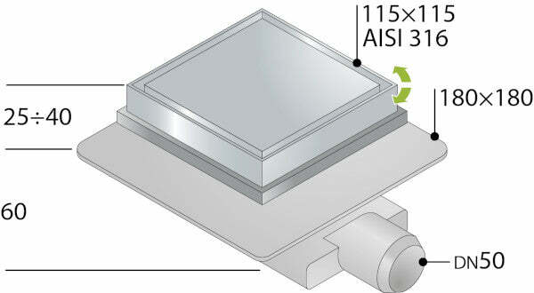 OMP Tirana piletta sifoide per scarico a pavimento 115 x 115 x DN50