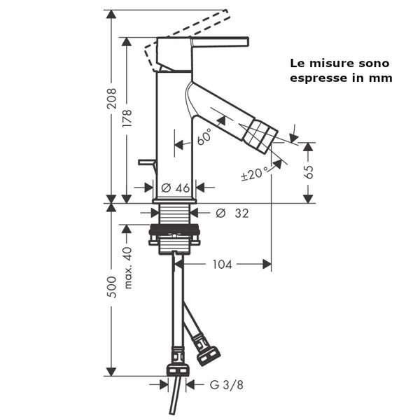 Miscelatore bidet Axor Starck 10214000 Hansgrohe con saltarello