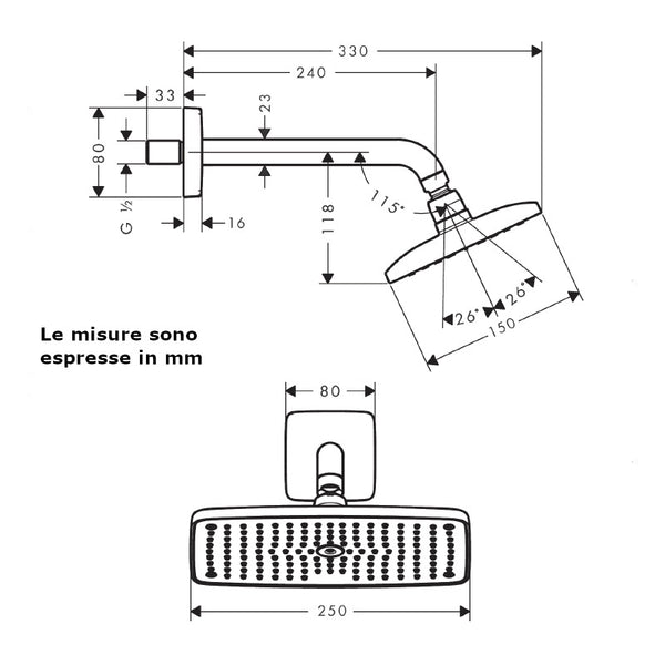 Soffione doccia Raindance E Hansgrohe 27370000 getto RainAir 25 x 15 cm