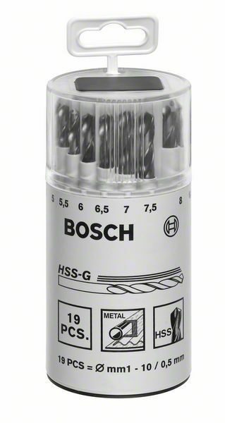 Bosch set di 19 punte per metallo HSS-G, DIN 338, 135°, 1-10 mm