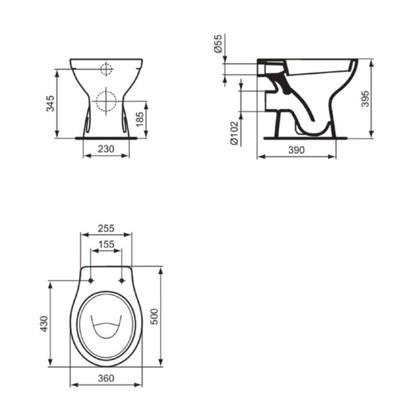 Vaso a terra staccato da parete Eurovit W333101 Ideal Standard bianco lucido
