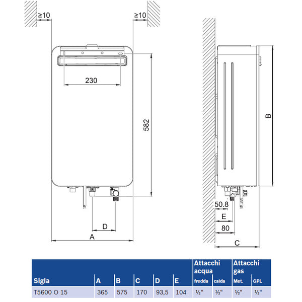 Scaldabagno Therm T5600 O 15 V31 Bosch-Junkers a GPL da esterno 15 l/min