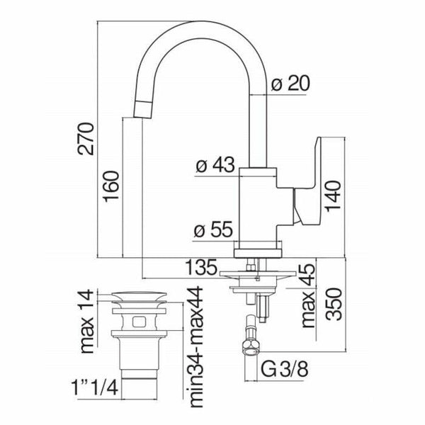 Nobili New Road miscelatore lavabo bocca girevole cromato