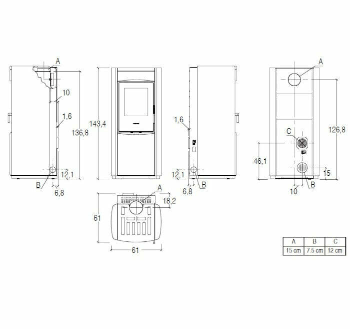 Piazzetta E228 M stufa ibrida 8 KW, scarico superiore