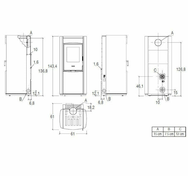 Piazzetta E228 M stufa ibrida 8 KW, scarico superiore