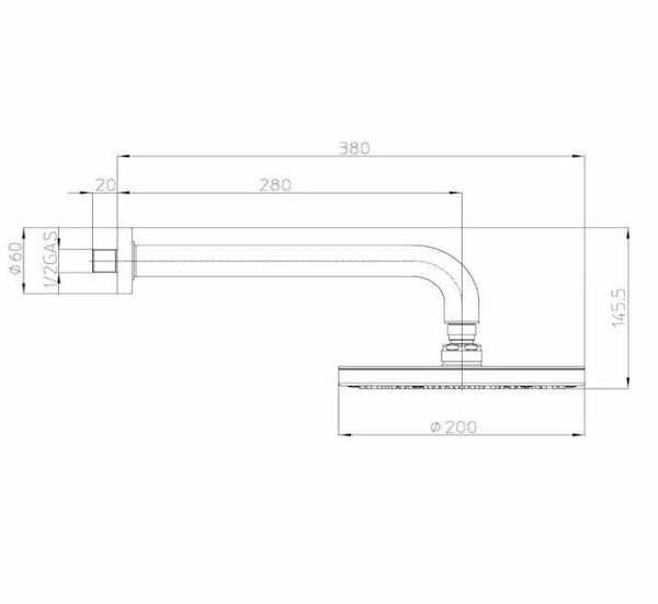 Bossini Oki soffione doccia con braccio, 200 mm, 28x300 mm, cromo