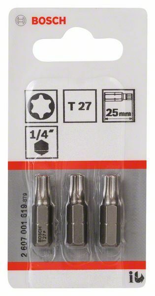 Bosch 3 bit di avvitamento extra duro T27, 25 mm, codolo esagonale 1/4