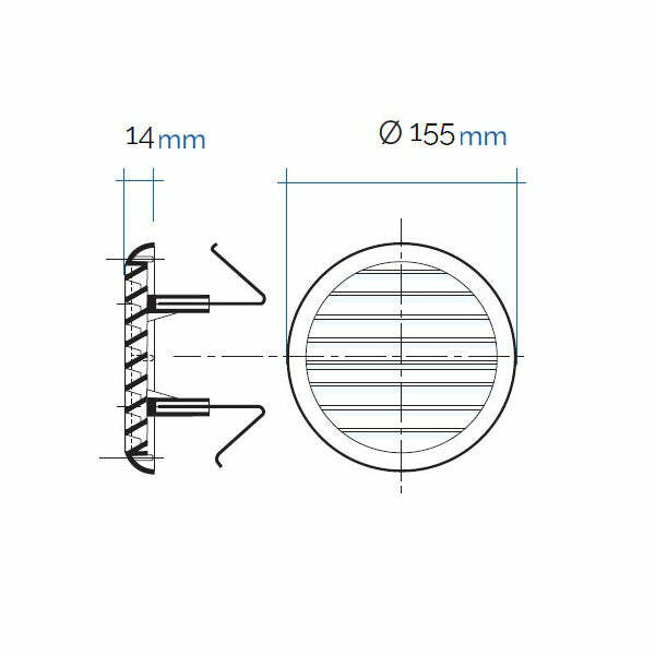 Griglia plastica TUR125B bianca Edil Plast con rete e molle 155 mm