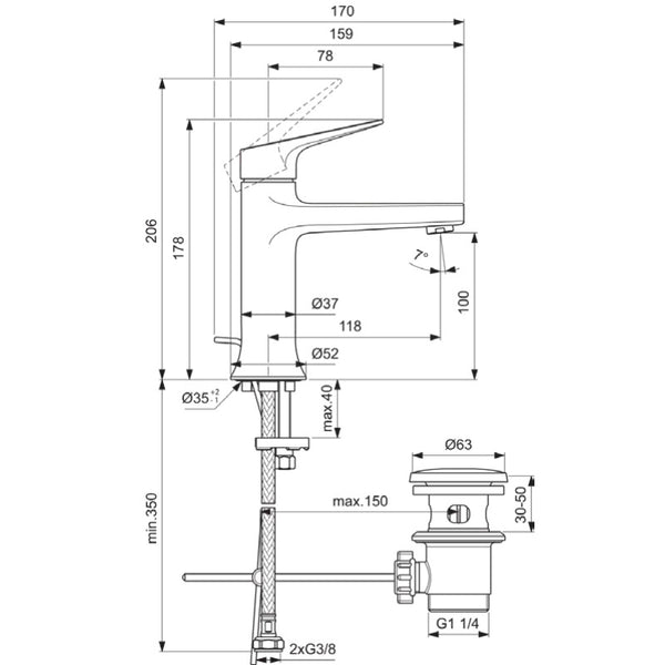 Miscelatore lavabo La Dolce Vita LDV BD653AA Ideal Standard con scarico