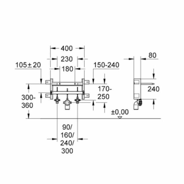 Grohe Uniset modulo per bidet sospeso 80 mm