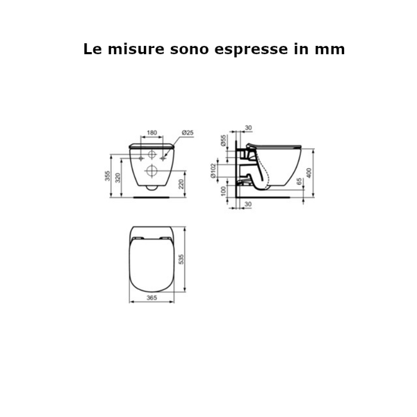 Vaso TESI T354701 sospeso Ideal Standard con fissaggi nascosti