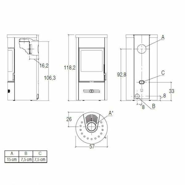 Piazzetta E129 M stufa a legna 7,9 kW a convezione naturale