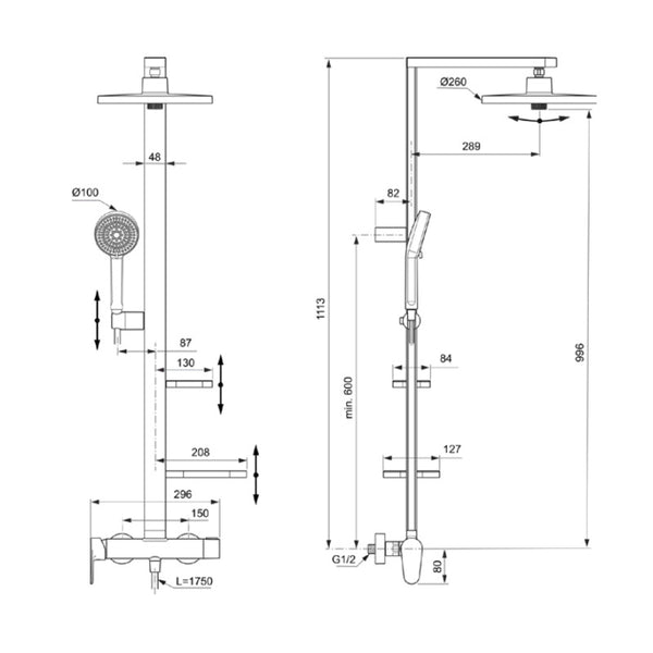 Colonna doccia Alu+ BD584SI Ideal Standard con doccetta e soffione argento opaco