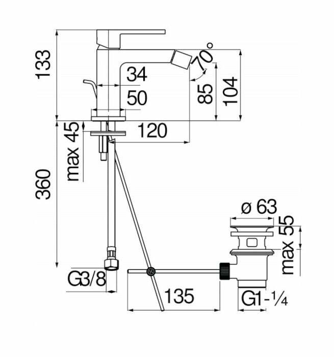Nobili Up miscelatore bidet cromato