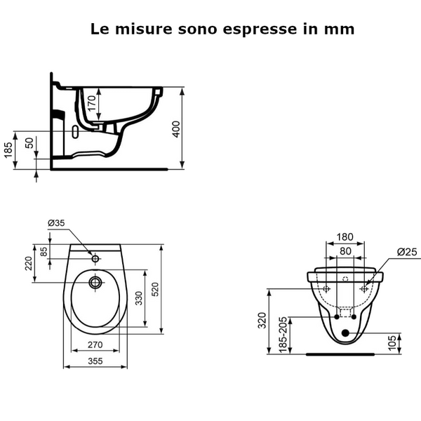 Bidet sospeso QUARZO E886101 Ideal Standard bianco europeo