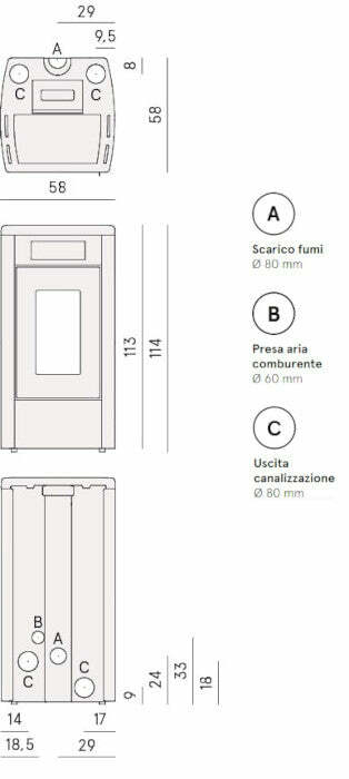 Cadel Atena Plus 12 stufa Pellet Air Plus canalizzabile 12 KW maiolica