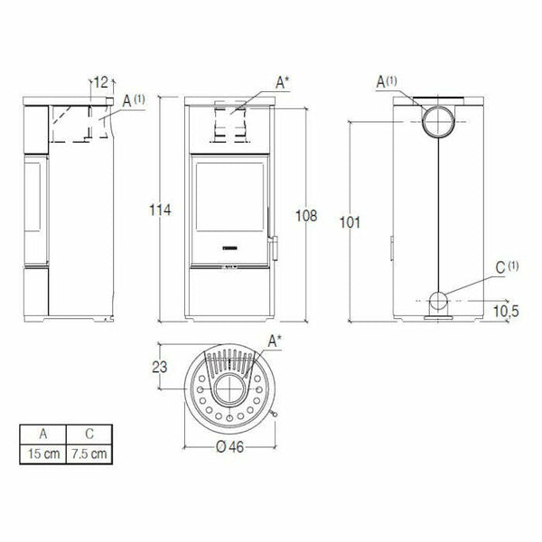 Piazzetta E924 BCS stufa a legna 7,2 kW scarico posteriore base fissa
