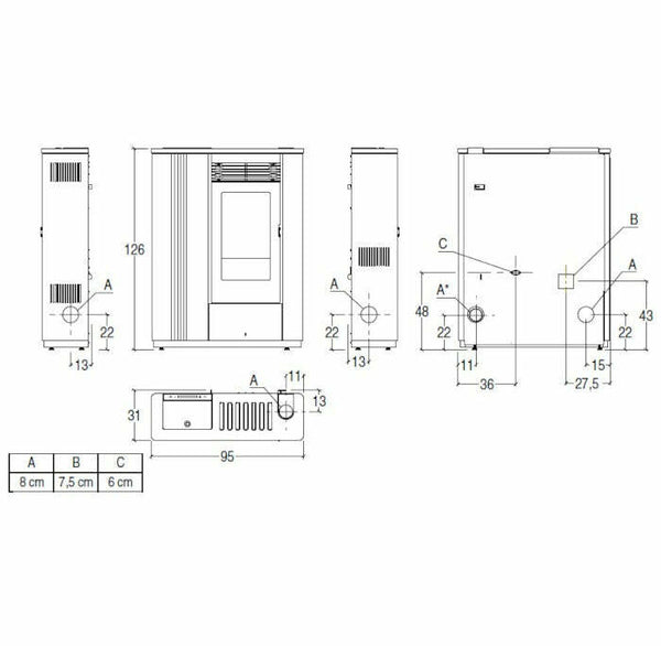 Superior Rita stufa a pellet canalizzabile 11,2 KW
