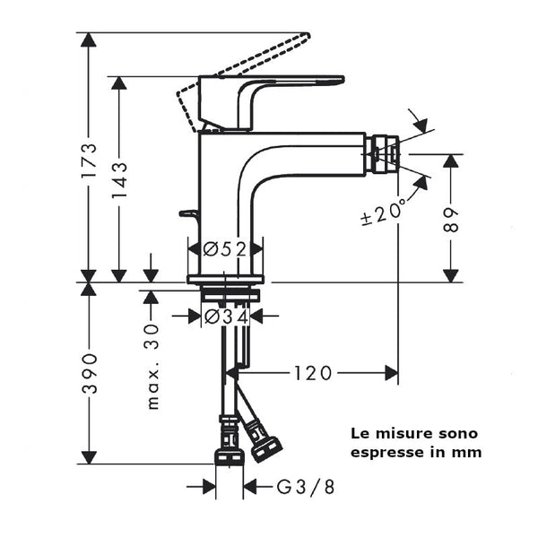 Miscelatore bidet Rebris S 72210000 Hansgrohe con saltarello