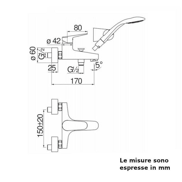 Nobili Blues miscelatore vasca BS101110CR con doccetta cromato