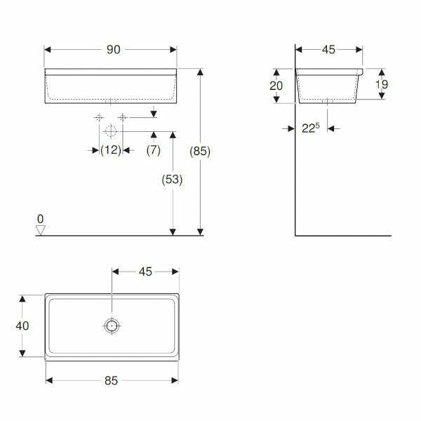 Geberit Elleboro lavabo a canale 90x45cm gres fine porcellanato bianco
